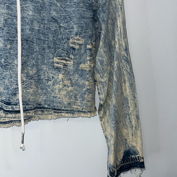 Thrill Jeans Hoodie Cropped Ripped Distressed Streetwear Y2K Stonewashed Size M - Picture 3 of 4